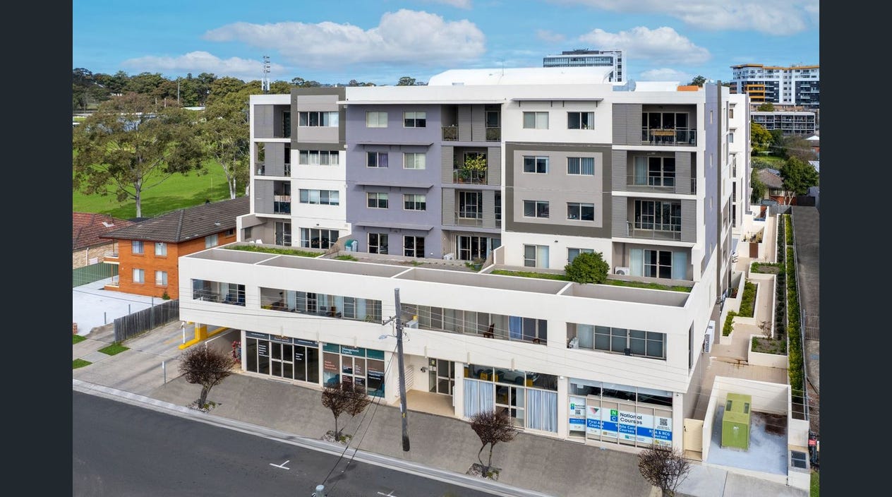 Aerial street view of Parkstone Place on Warby Street, Campbelltown